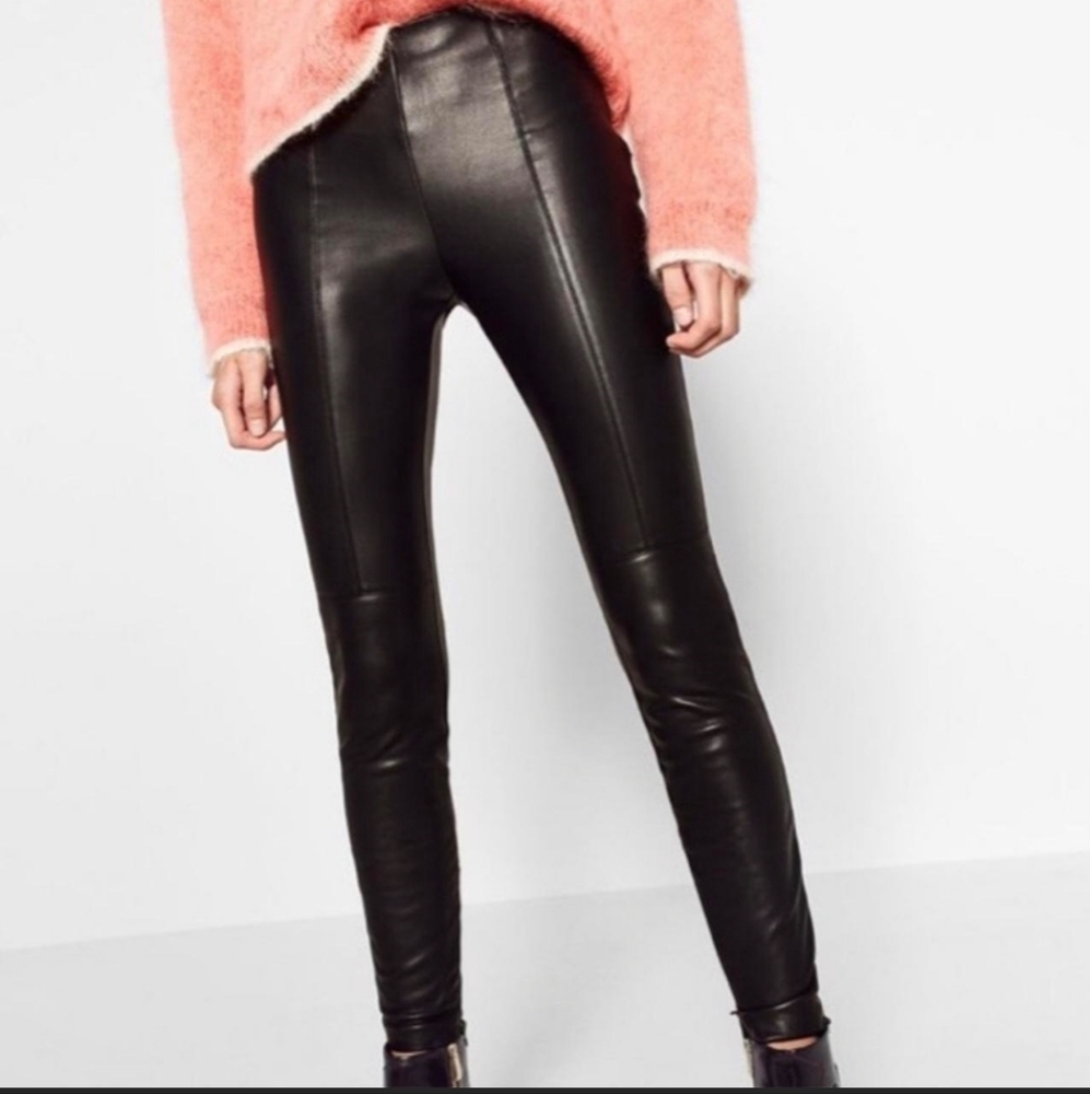 ZARA Black Faux Leather-Skinny Pants